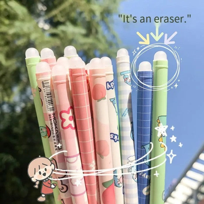 [GS] Hitam Pulpen bisa hapus pen magic Motif Karakter Lucu Bolpoin Gel Erasable Eraser Erase alat tulis menulis multifungsi pena ajaib tinta bisa dihapus Ballpoint Gel peralatan sekolah 0.5mm Pensil